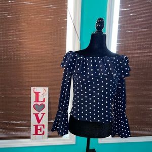 Polka dot off shoulder ruffle blouse
